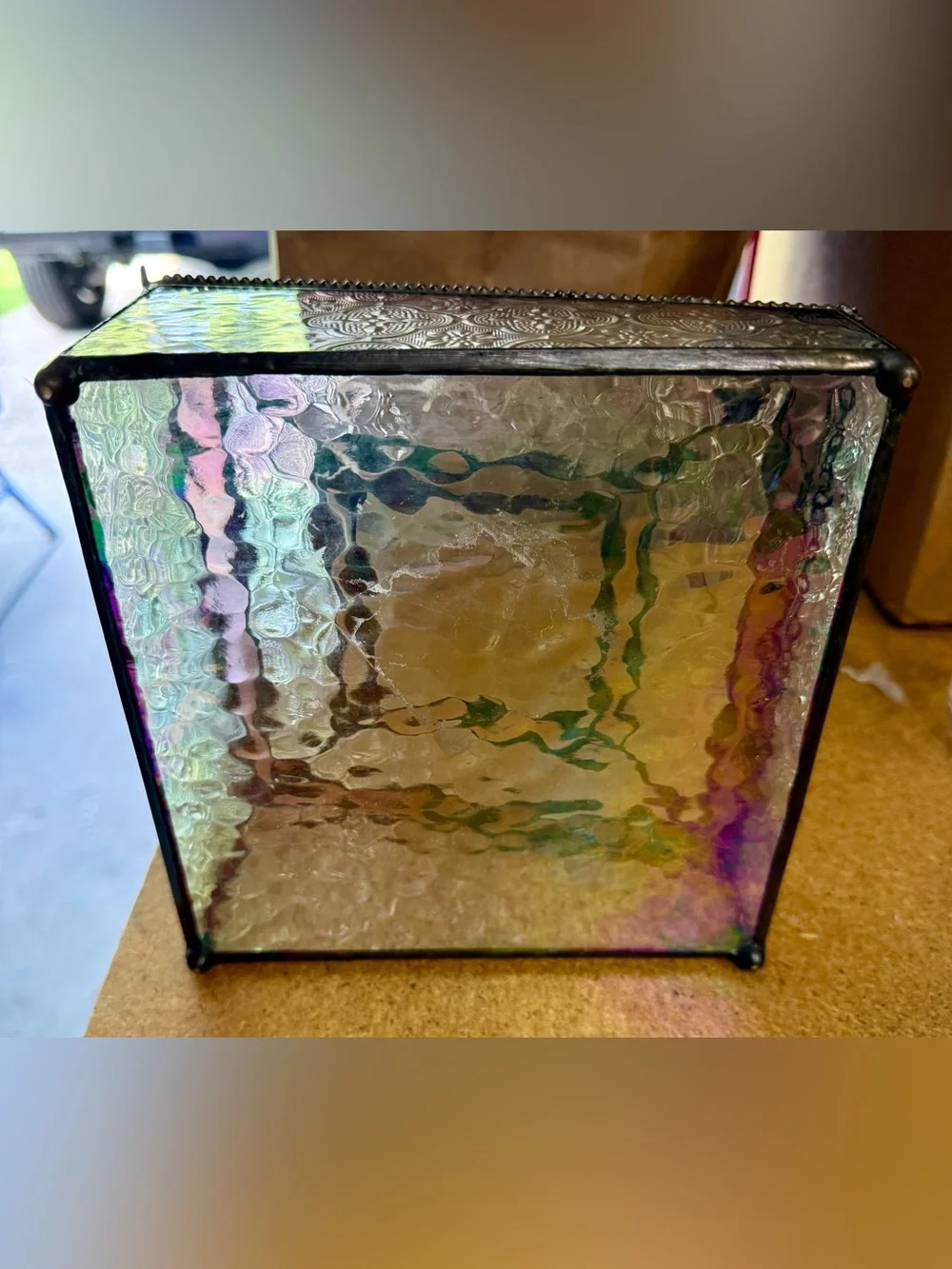 Vintage J Devlin Purple Stained Glass Trinket Box